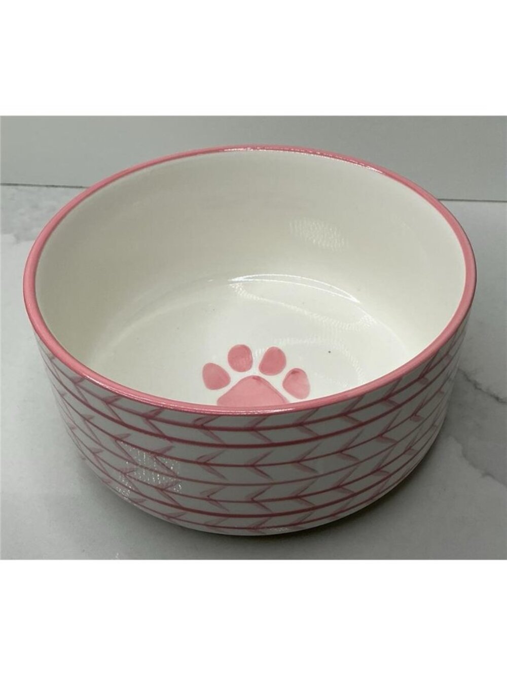 Signature Housewares Pet Bowl White Pink Arrow 6" Ceramic New